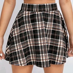 Plaid elastic waist flaired skirt